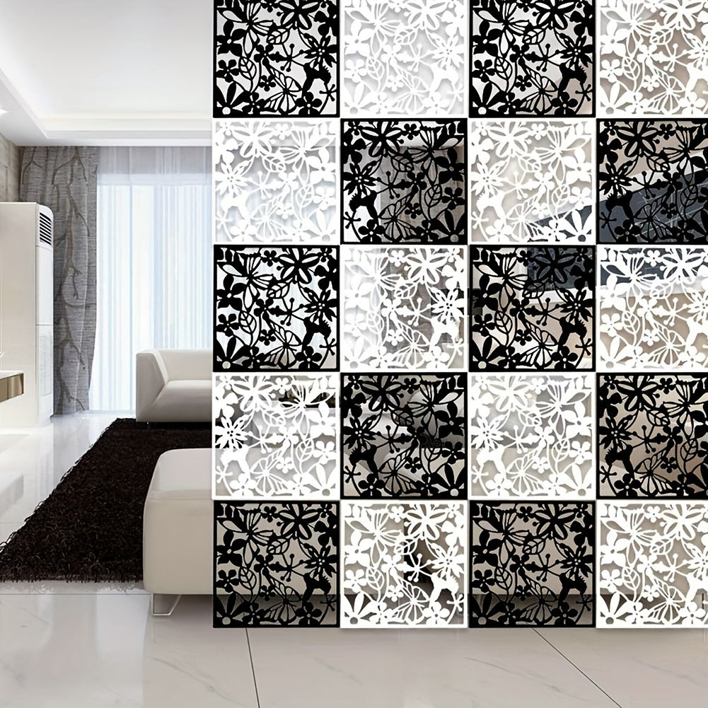 12 ta Elegant Qora Devorga Osiladigan Dekor Elementlari - O'yilgan Bo'sh Dizayn, Elektr energiyasi talab qilinmaydi