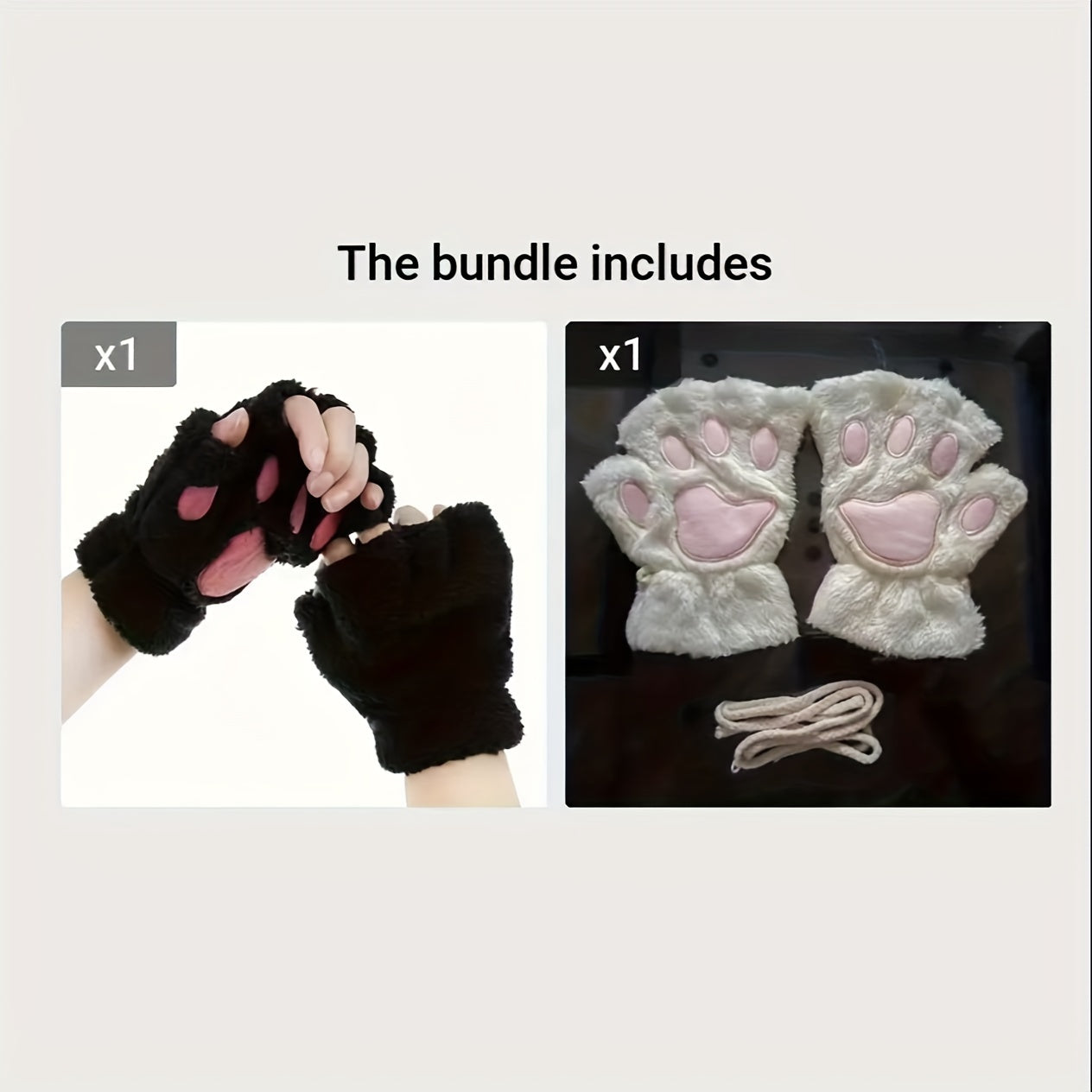 Kawaii Cat Paw Plush Gloves for Women Warm Fleece Half Finger Winter Autumn