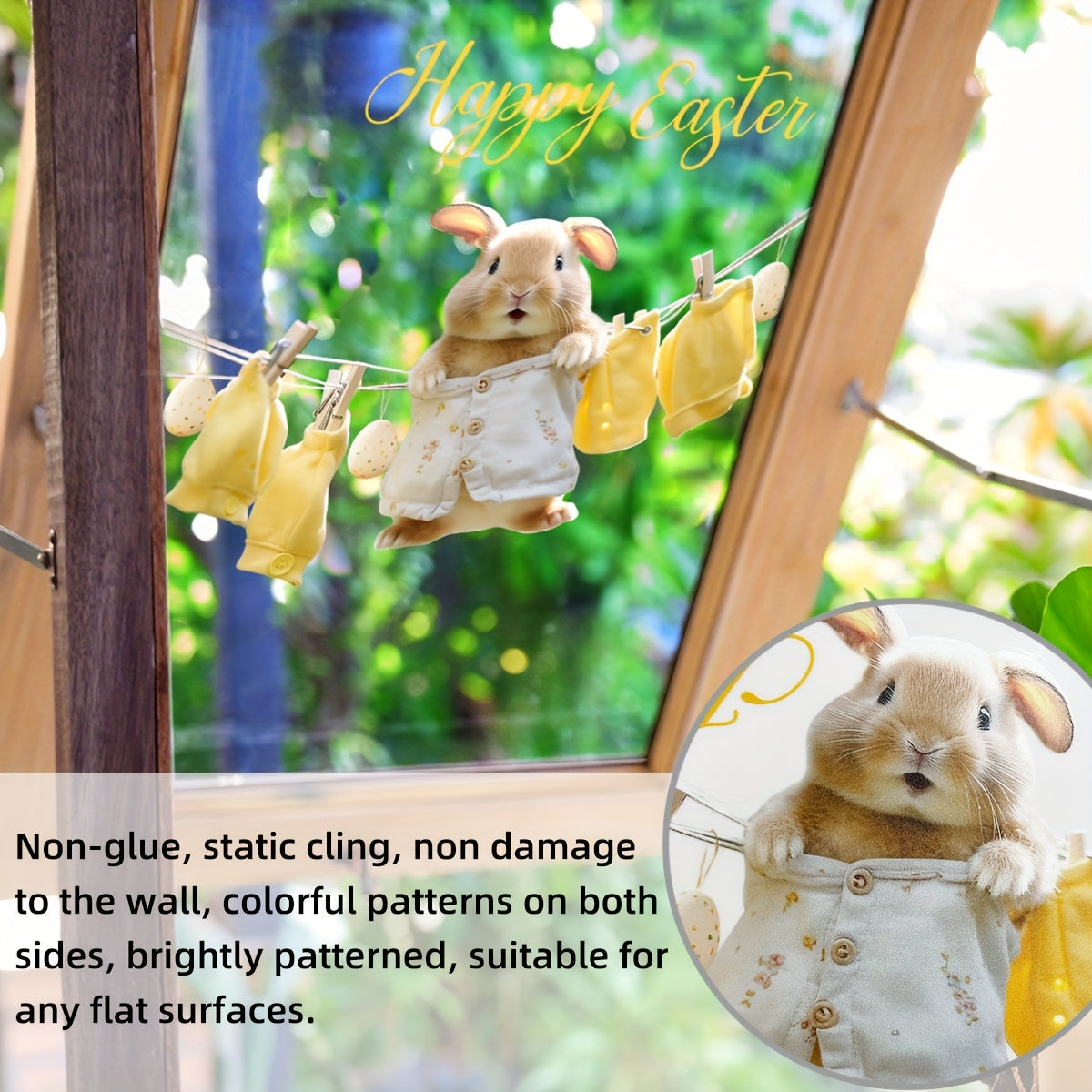 Easter Bunny Window Cling Reusable Double-Sided Electrostatic Glass Decal