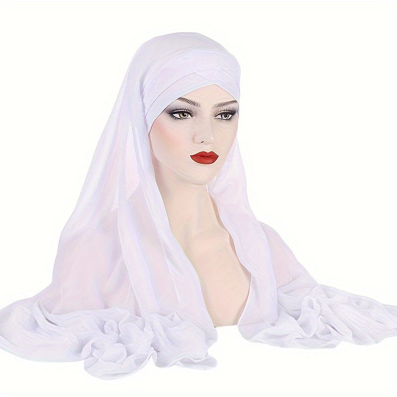 Ayollar uchun Chiffon Instant Hijab bir hil rangda, ostki qopqog' bilan va nafas oladigan elastik peshona bandi bilan quyoshdan himoyalanish uchun