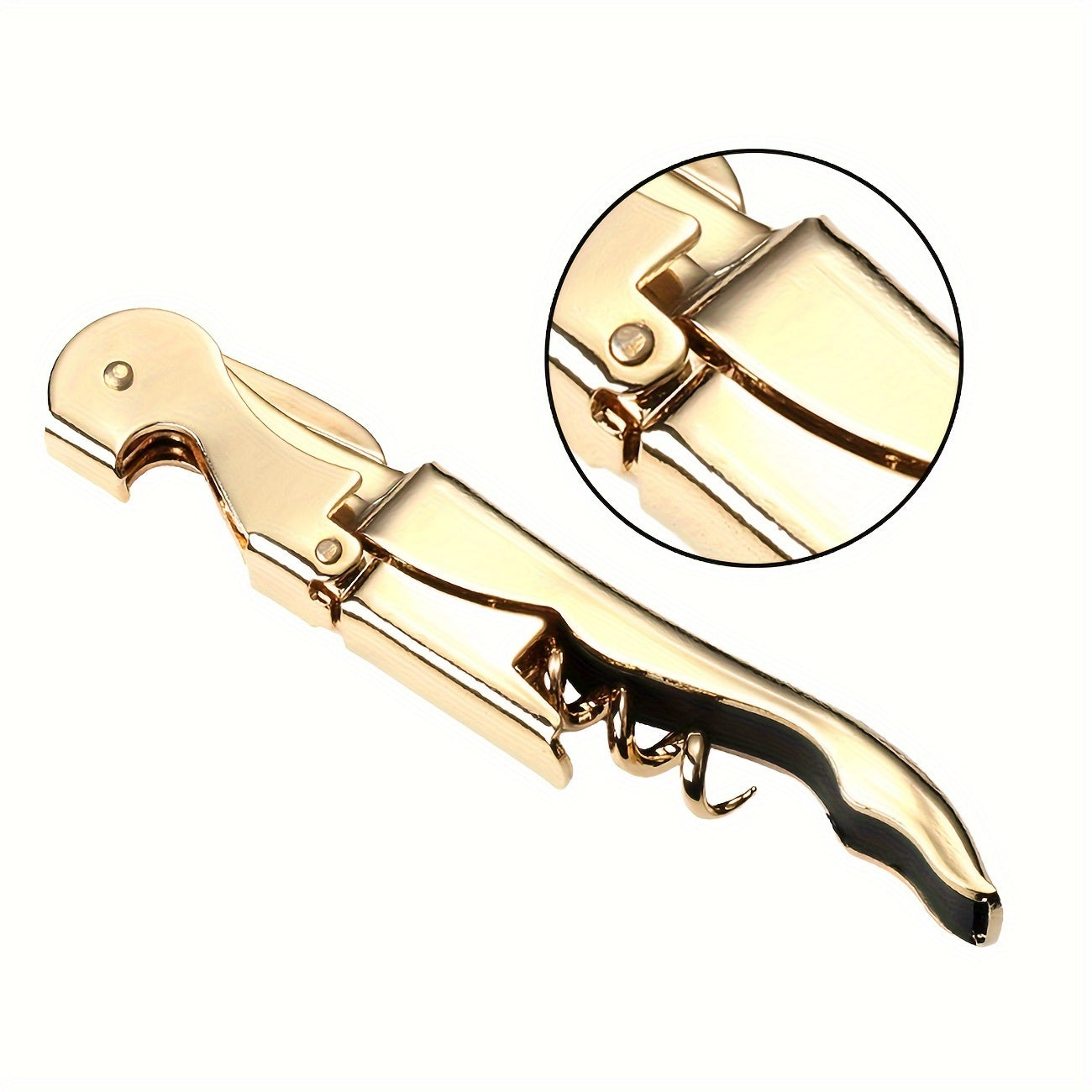 Gold-Toned Wine Opener with Serrated Knife and Double-Hinged Fulcrum