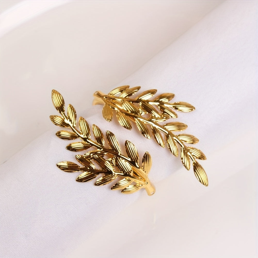 Set of 6 Gold Leaf-Shaped Cast Iron Napkin Rings for Christmas Dining Table Decor