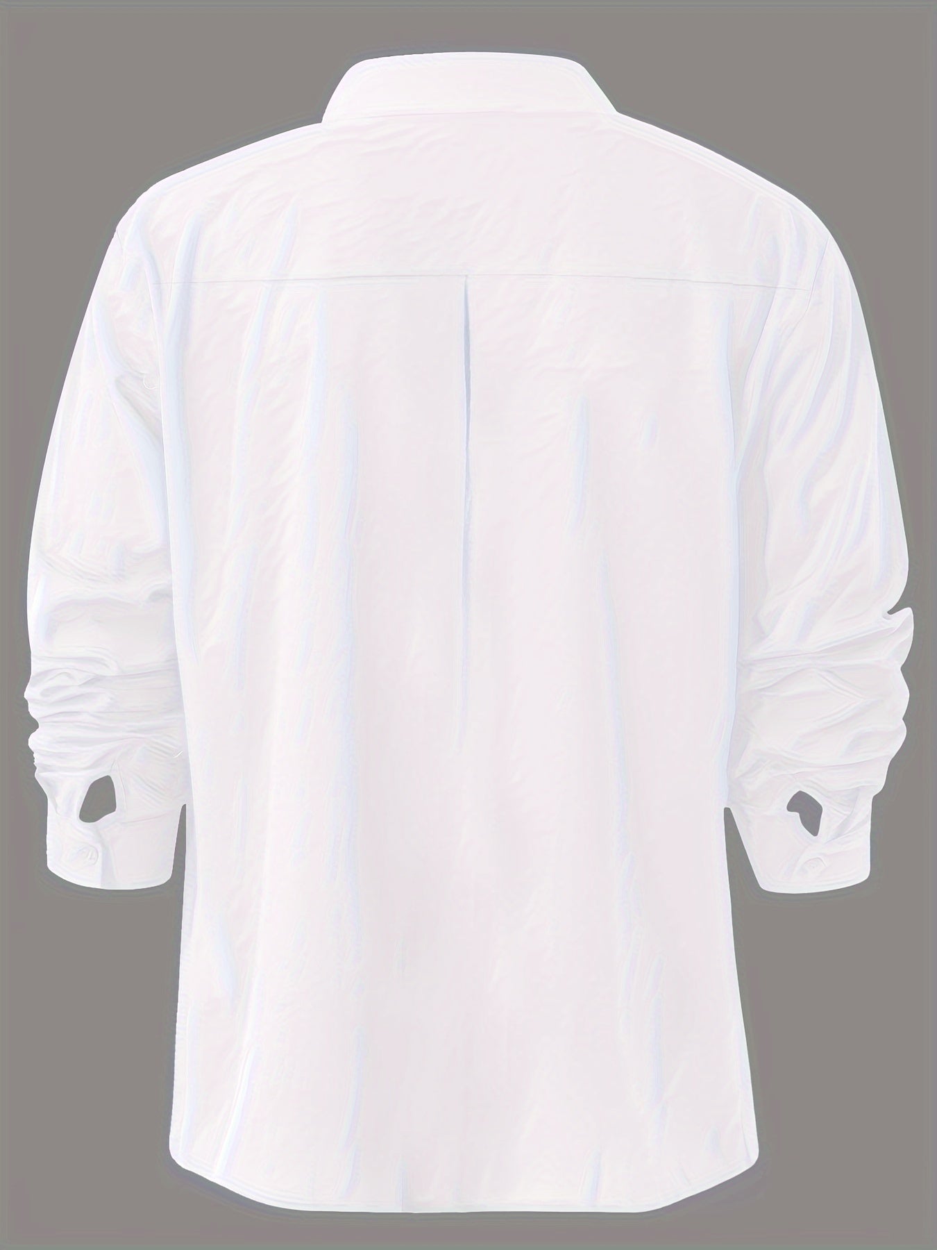 Erkaklar uchun oq turli ko'ylak, yarim tugma dizayni va ko'krak cho'ntagi bilan. Havo o'tkazuvchi to'qilgan paxtadan tayyorlangan, ofis yoki norasmiy kiyim uchun mashinada yuvish mumkin. Katta o'lchamlarda mavjud.