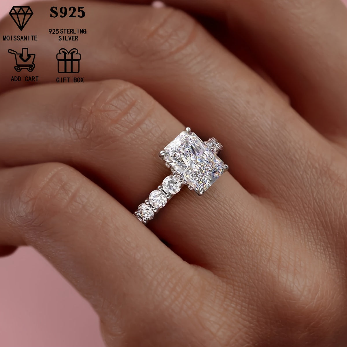 Women’s 2ct Moissanite Engagement Ring Silver April Birthstone Wedding Anniversary Gift