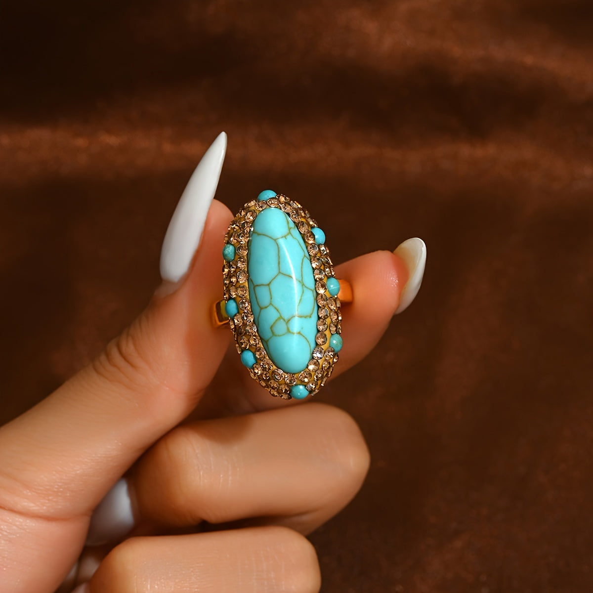 Vintage-Inspired Boho Turquoise Statement Ring for Women Jewelry Gift