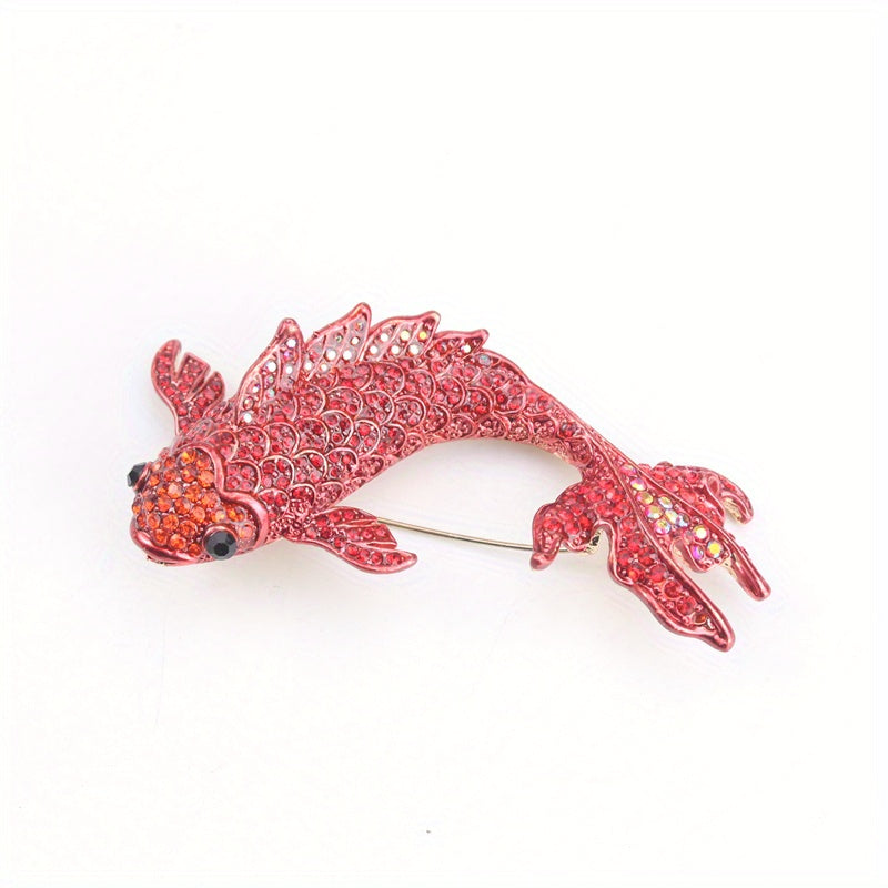 Goldfish Brooch Rhinestones Enamel Koi Fish Lapel Pin for Dresses Sweaters and Suits