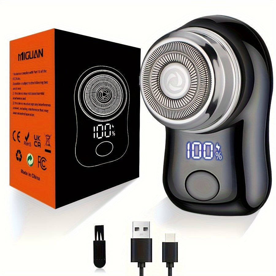 Men's Electric Shaver Portable USB Rechargeable Digital Display Compact Travel Grooming Tool