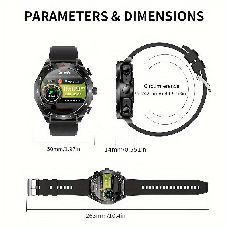 Smart Watch with Earbuds 3.86cm HD Display Wireless Calls Fitness Tracker Sport Black