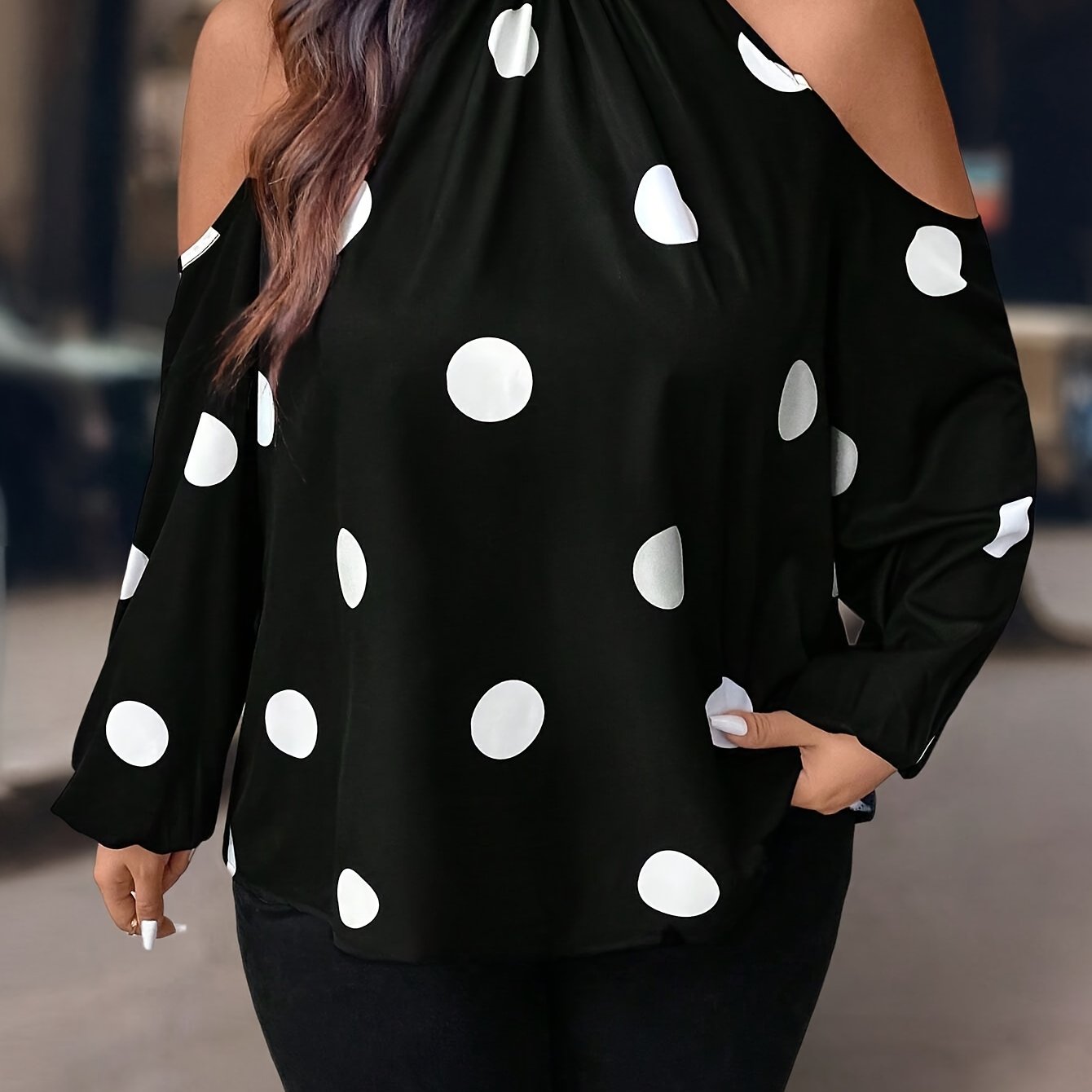 Женская блузка больших размеров с розовым горошком и открытыми плечами, универсальный повседневный топ