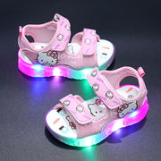 Girls Summer Glow-in-the-Dark Cartoon Sandals with Adjustable Straps Rubber Sole