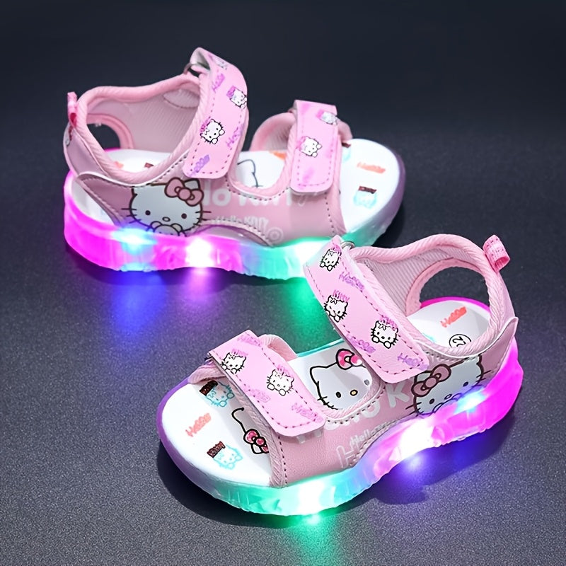 Girls Summer Glow-in-the-Dark Cartoon Sandals with Adjustable Straps Rubber Sole