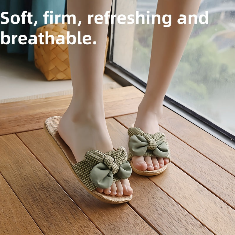 Women's Summer Slides Lightweight Woven Bow Indoor Outdoor Slippers Beige Black Red Green Orange