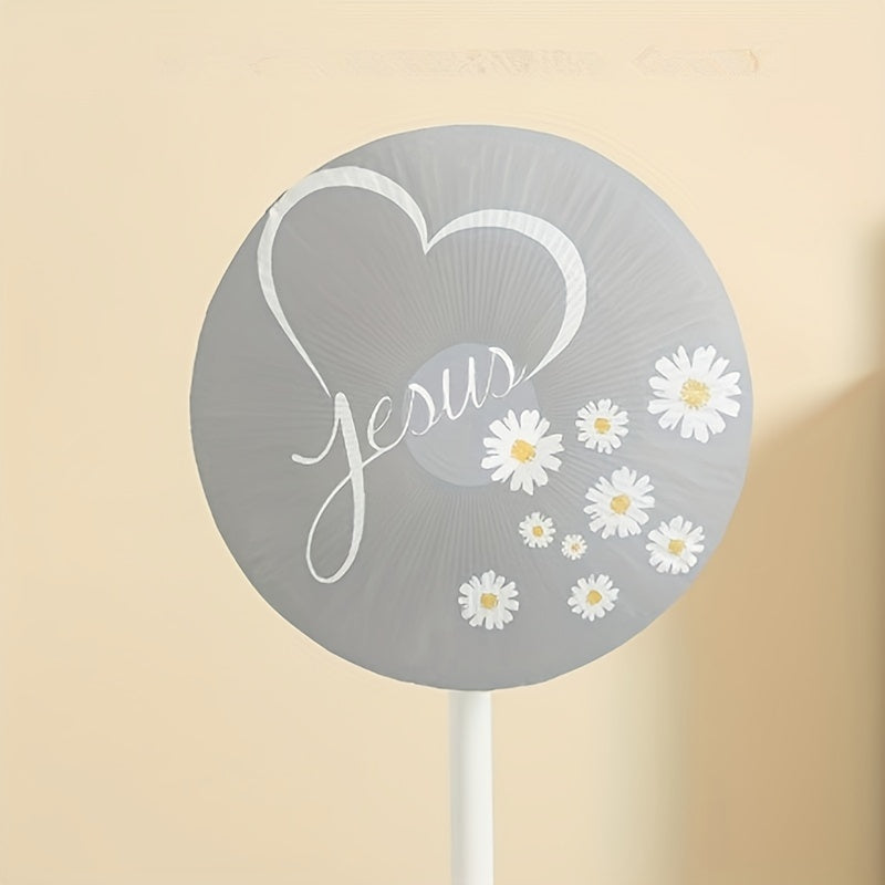 Washable electric fan dust cover light blue heart flower design easy-care material battery-free