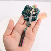 Vintage Enamel Tree Brooch with Tassel for Women Jewelry Gift Accessory