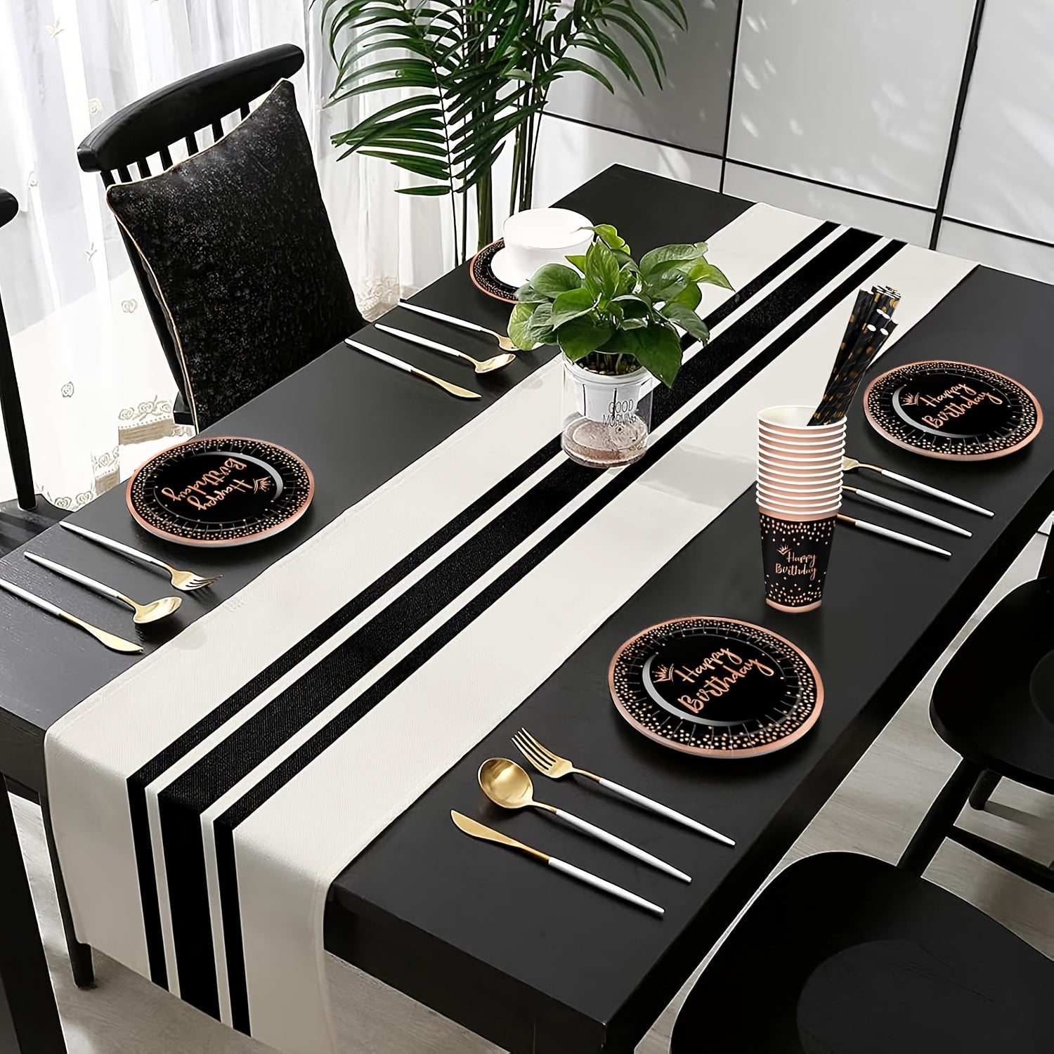 Set of 10 Black and Rose Gold Birthday Party Supplies Princess Crown Dinner Plates Napkins Cups Dessert Plates