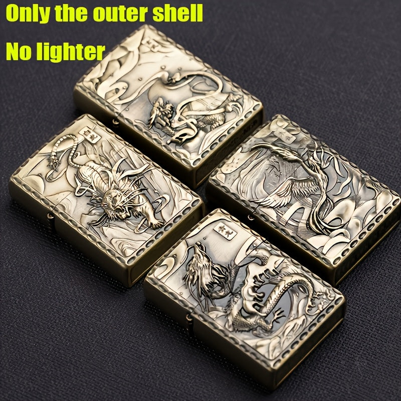 Bronze Relief Wall Decor With Four Divine Beasts and Windproof Lighter Case