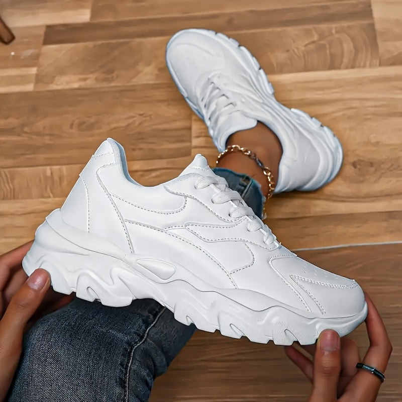 Women's White Chunky Dad Sneakers Spring 2025 Casual Height-Boosting Comfortable Shoes