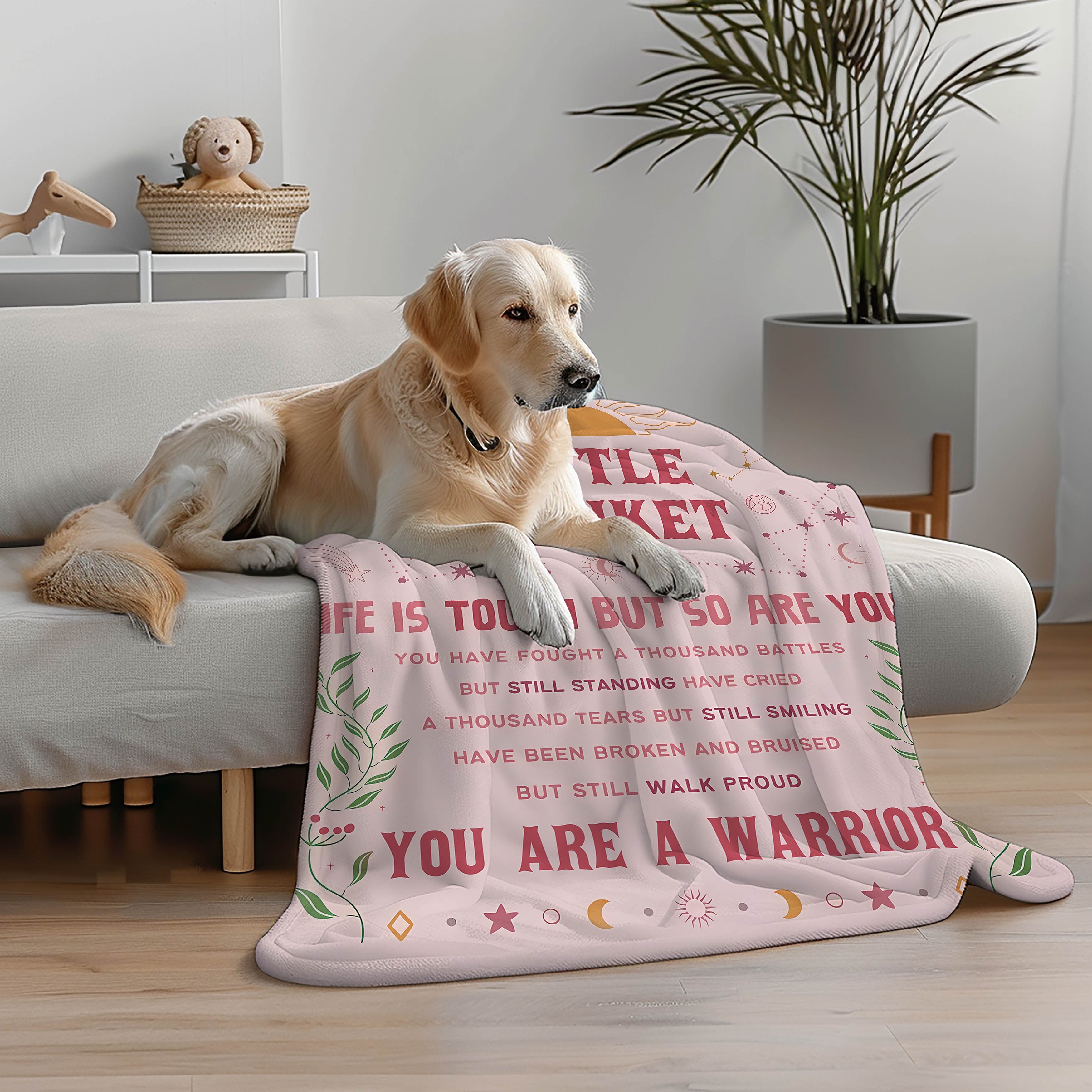 Women's Flannel Cancer Care Blanket with Uplifting Quotes for Chemo and Healing