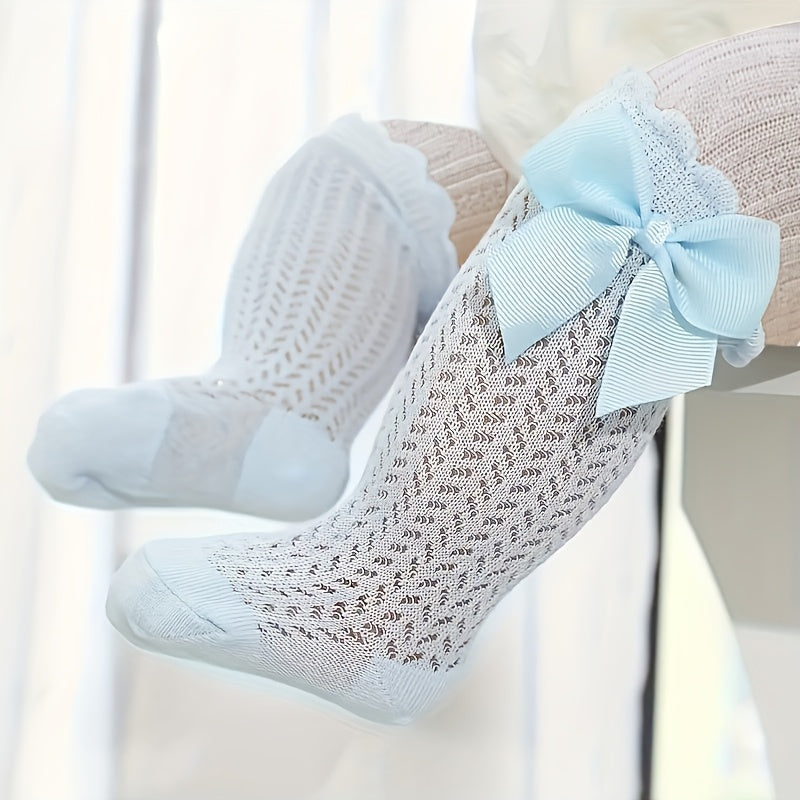 Girls' Knitted Crew Socks Mesh Cotton Blend Solid Color All-Season Kids' Socks