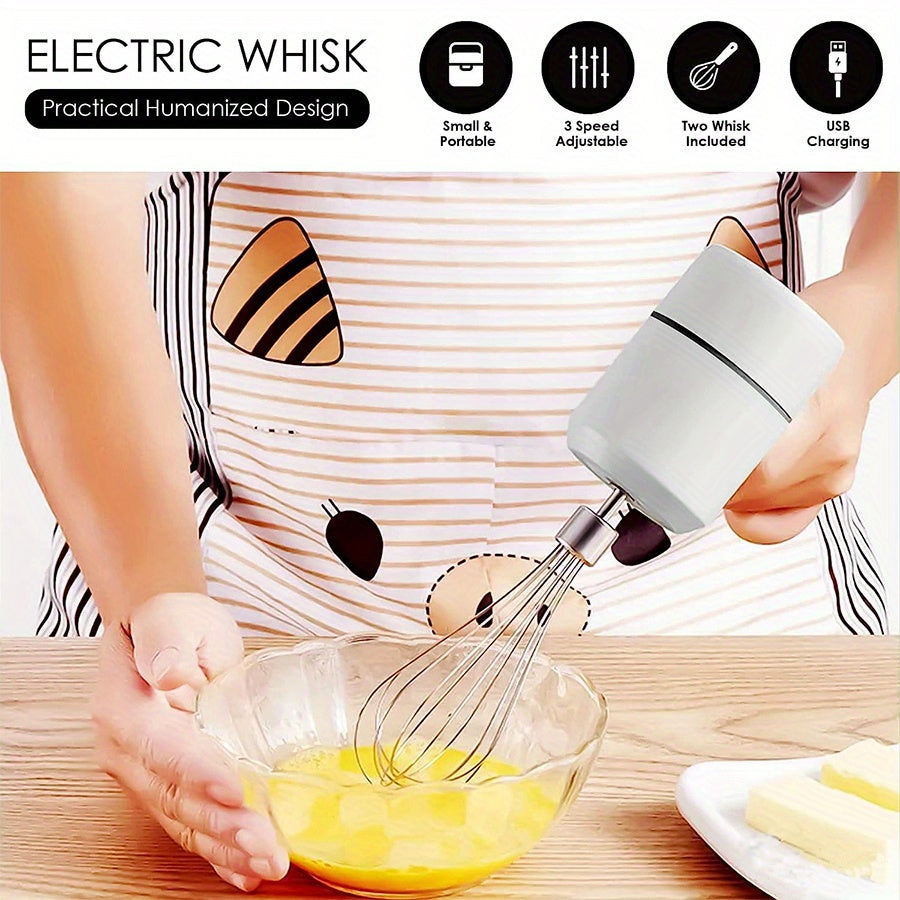 Rechargeable Hand Mixer with 3-Speed Control Stainless Steel Beaters Whisk for Baking and Gifts White