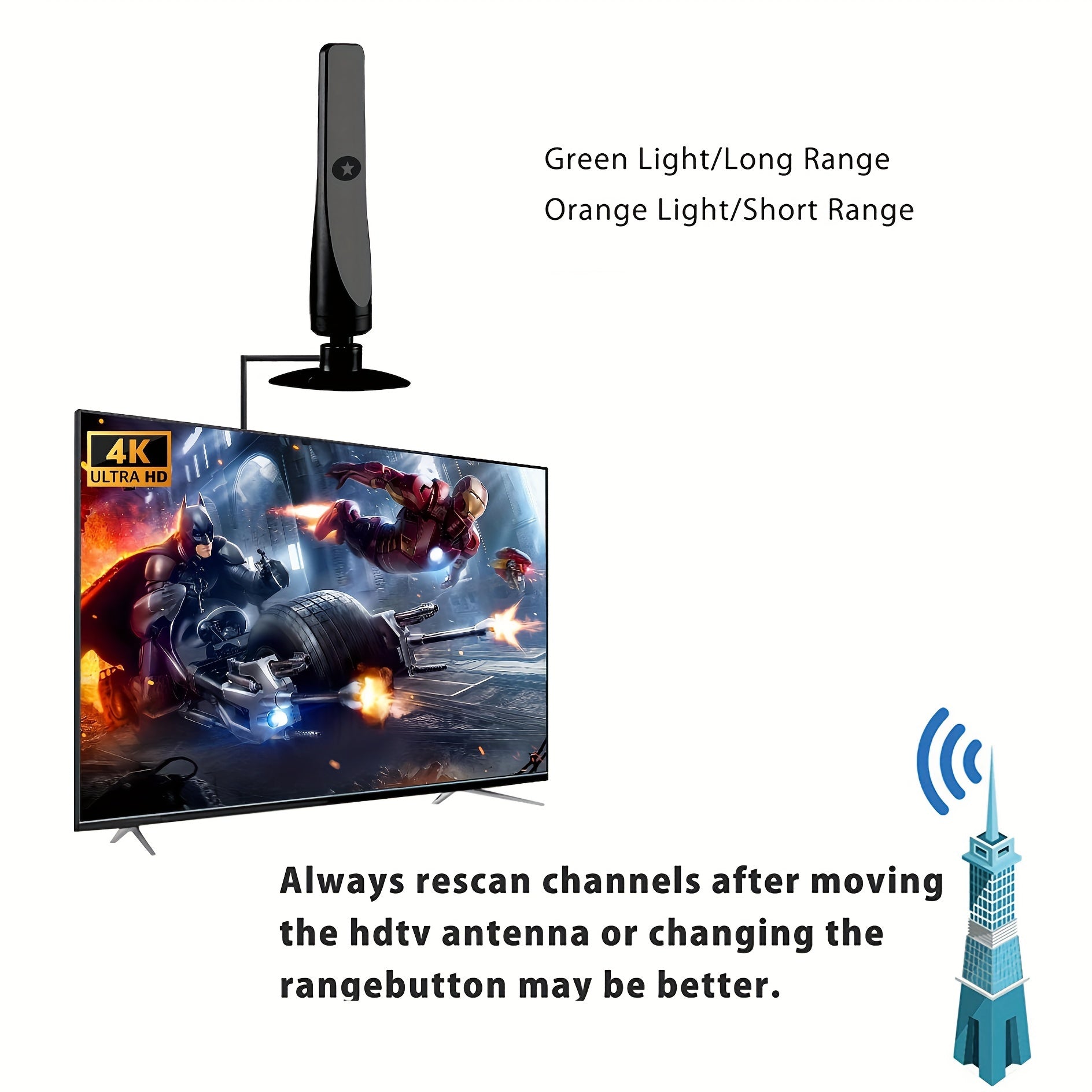 4K Indoor Outdoor TV Antenna with Signal Booster for Long-Distance HD Reception