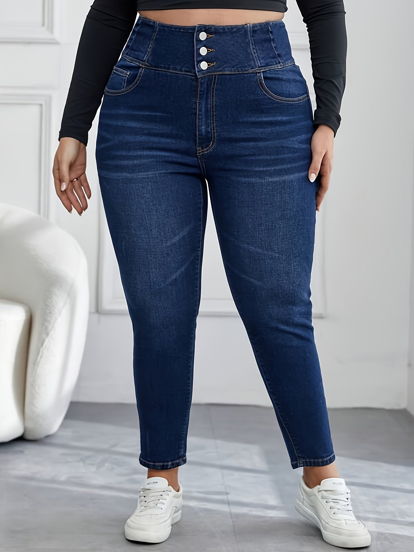 Ayollar uchun kattaroq o'lchamdagi flare jinsi, denim, rang-barang, elastik, qulay cho'ntaklar