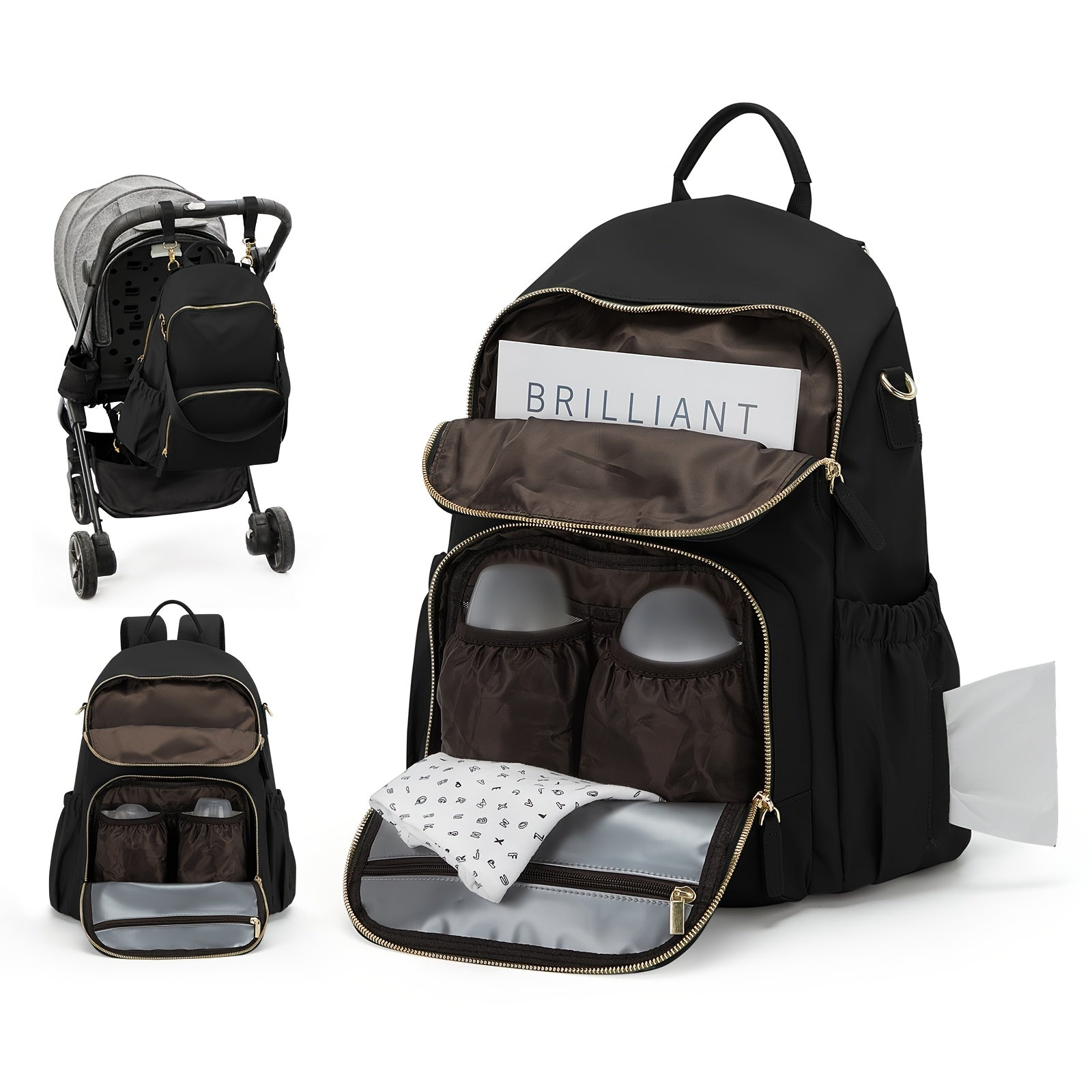 Large Capacity Waterproof Diaper Bag Backpack for New Moms with Insulated Bottle Pockets and Laptop Compartment