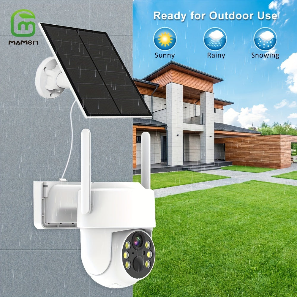 Wi-Fi Solar-Powered 2K PTZ Security Camera with Night Vision Motion Alerts Two-Way Audio Spotlight