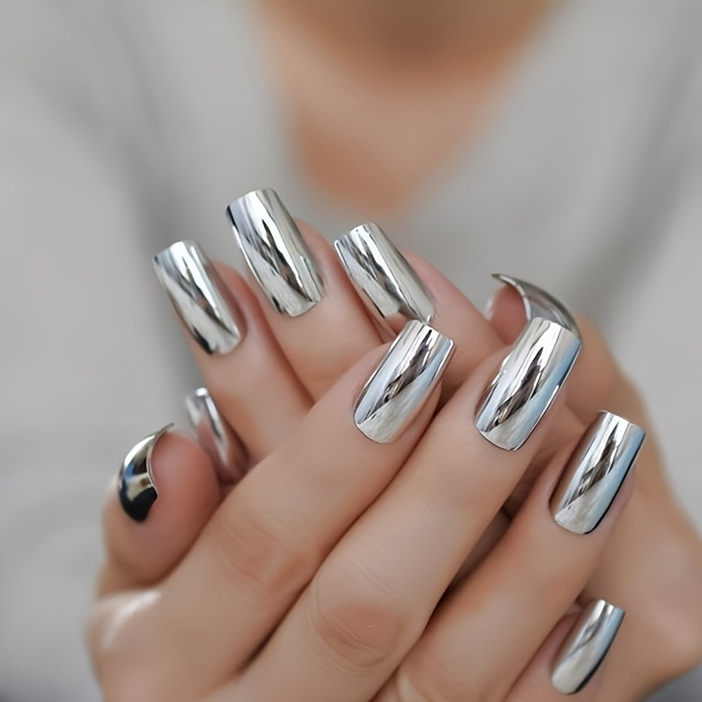 Women's Metallic Silver Nail Polish Chrome Finish No-Bake Quick-Dry
