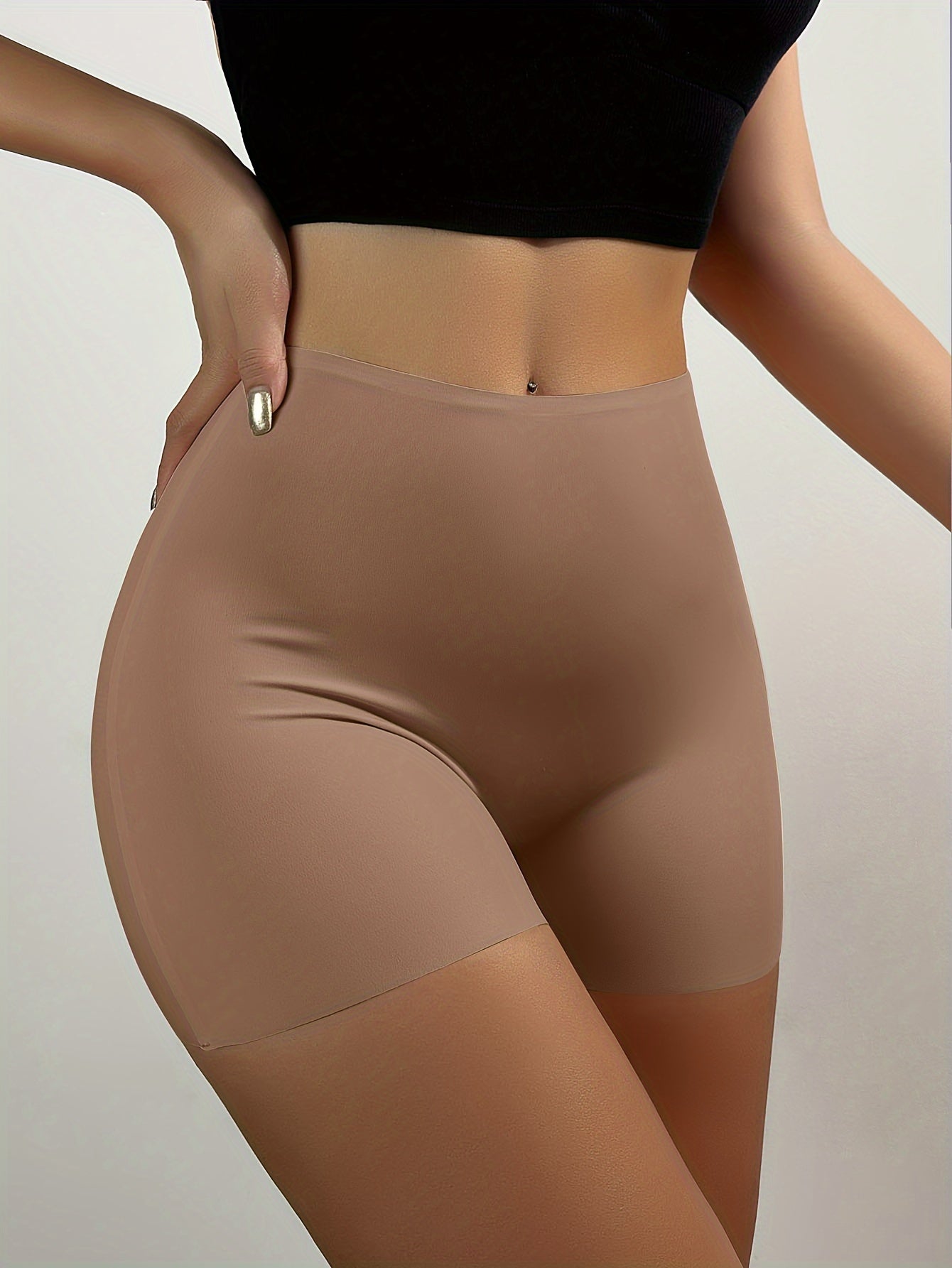 Bragas de tiro alto sin costuras para mujer, negras, antirozaduras, sin enrollarse, con dobladillo de nylon y elastano