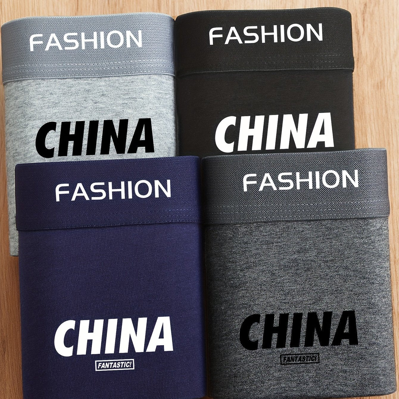 Men's Breathable Stretch Letter Print Boxer Briefs Set 4 Pack