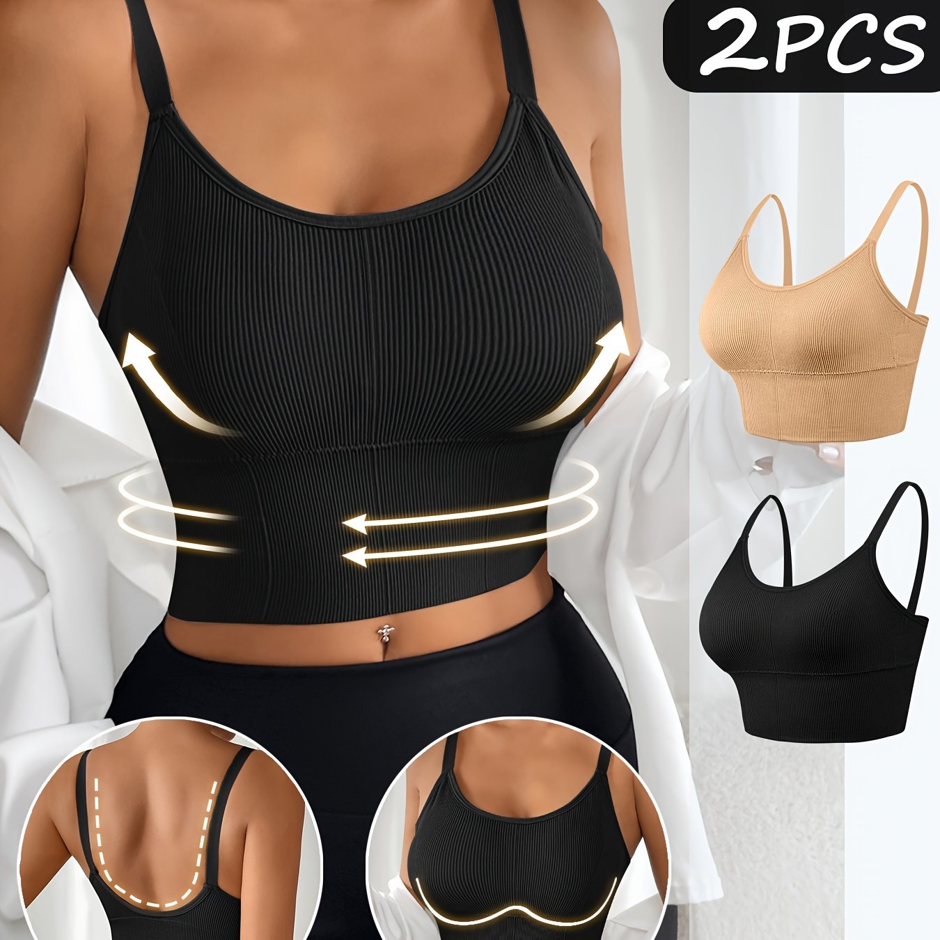 Women's Plus Size Sports Bra and Tank Top Set Ribbed Solid Color High Elastic