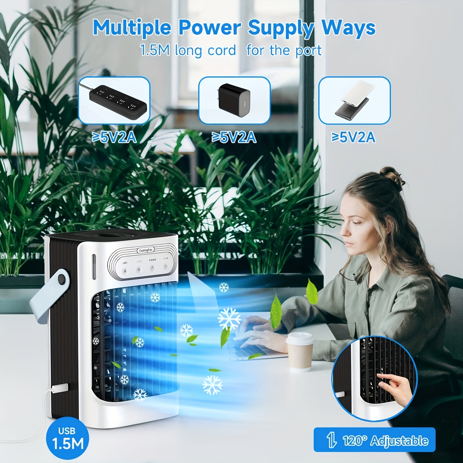 Portable Evaporative Cooler Fan with 3 Mist Settings 3 Speed USB Touch Control