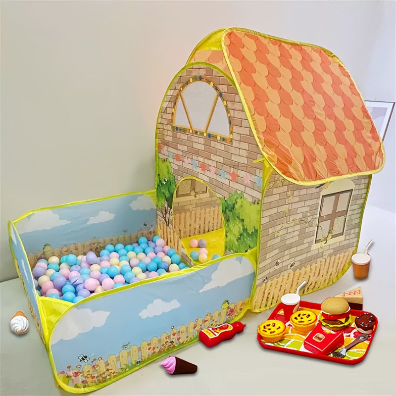 Kids' Garden Tent with Ocean Ball Pool, Collapsible, Yellow, Outdoor Playhouse