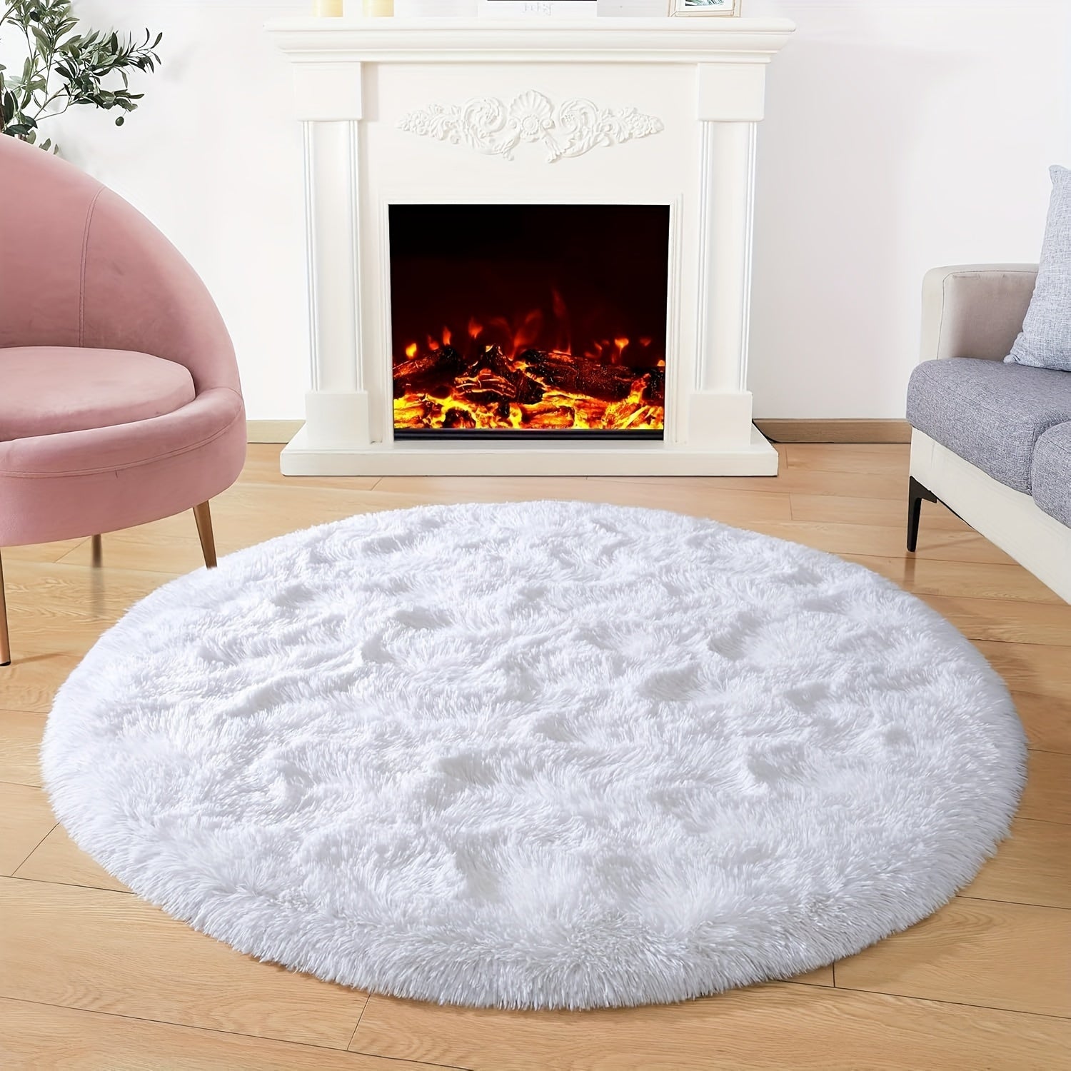 White Round Faux Fur Area Rug Soft Plush Cozy for Living Room Bedroom