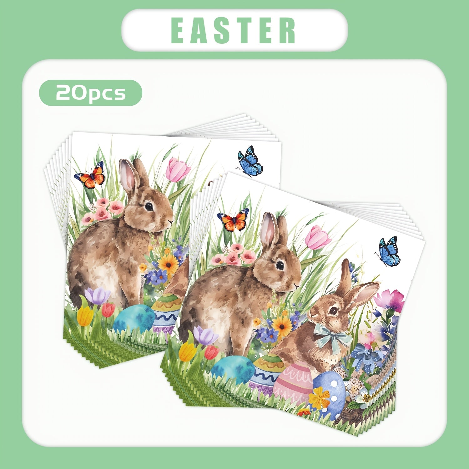 Servilletas desechables de Pascua Bunny, de papel de 3 capas, 16.26cm x 16.26cm, festivas y navideñas