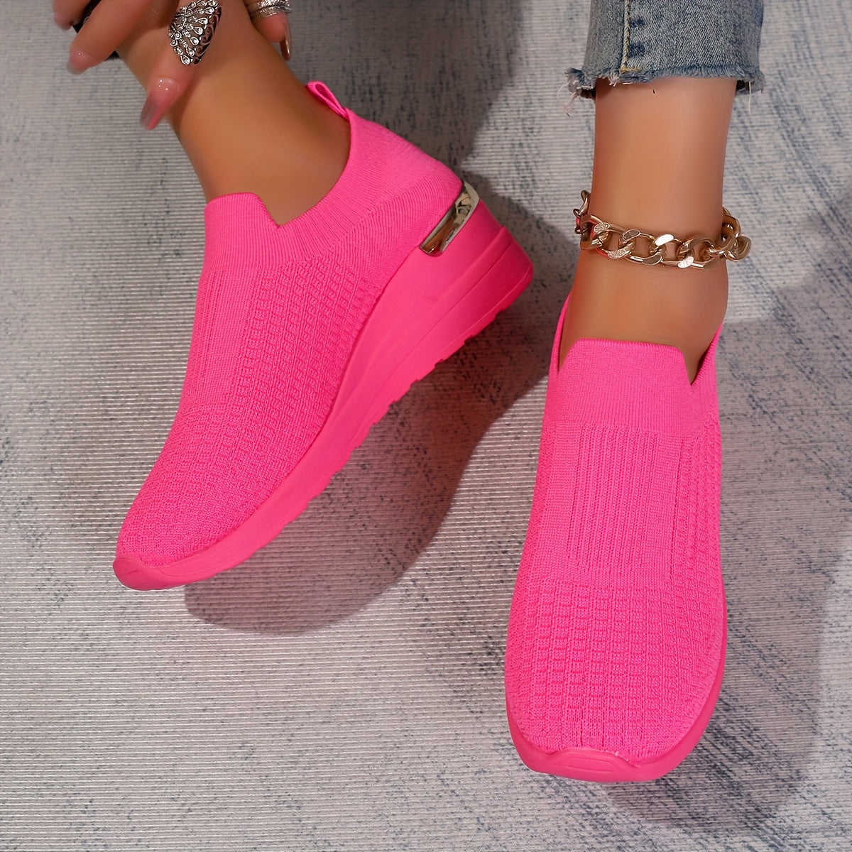 Zapatillas slip-on verdes de malla transpirable para mujer para actividades casuales