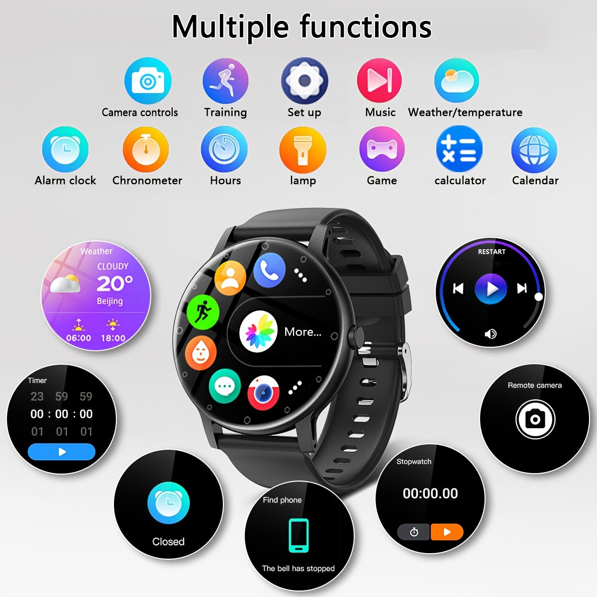 Full Touch Smart Watch with Sleep Tracker Pedometer Music Control and Sport Modes for Android and iOS