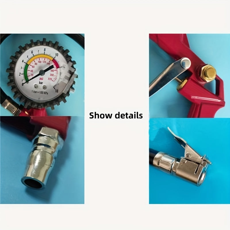 Universal Tire Pressure Gauge Inflator with Rubber Hose and Pressure Measuring