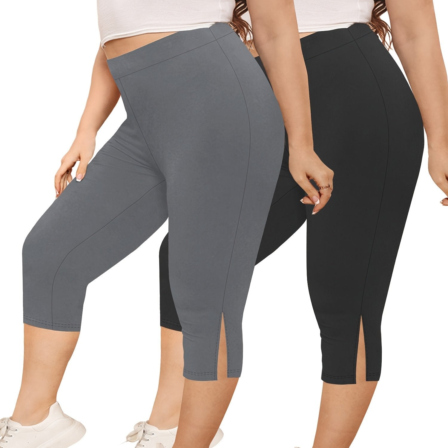 Women's Plus Size Flat-Waist Yoga Pants 7-Inch Leggings for Workout Running