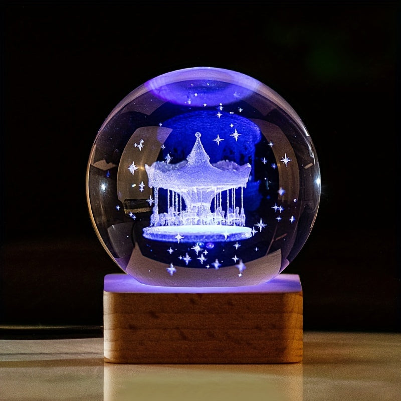 3D Kristall sharli kechqurun chiroq LED USB stol dekoratsiyasi Klover karuseli, Dandelion, Unicornni tanlang