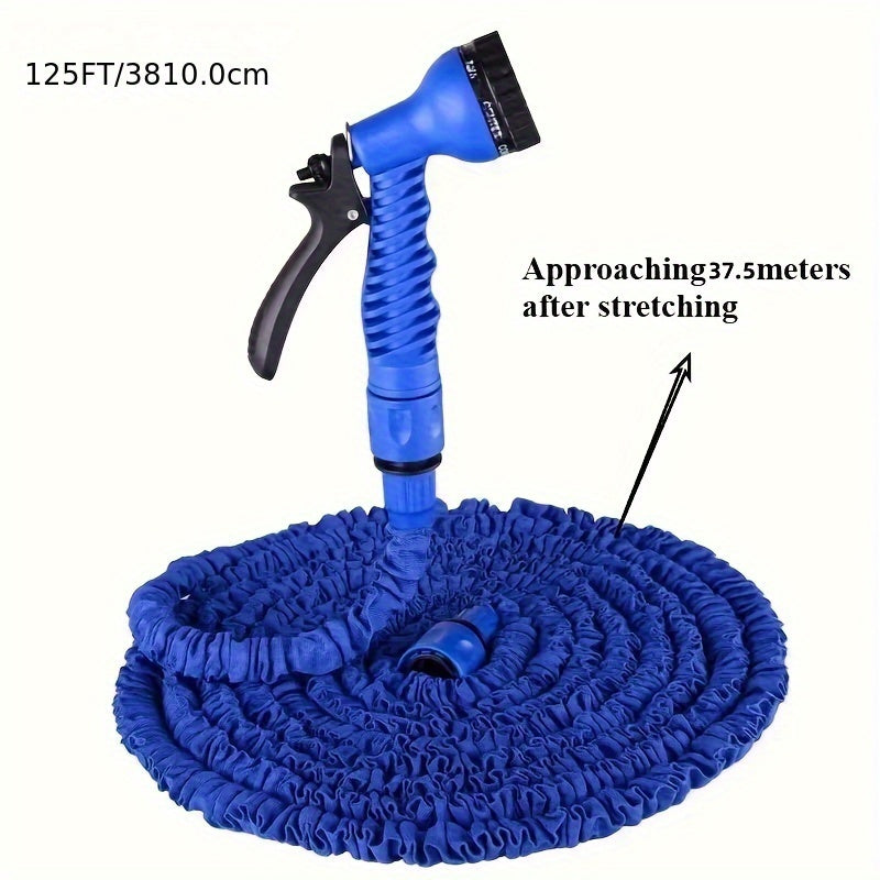 Expandable High-Pressure Garden Hose 3X Soft Rubber with 7-Function Nozzle 15-38 M