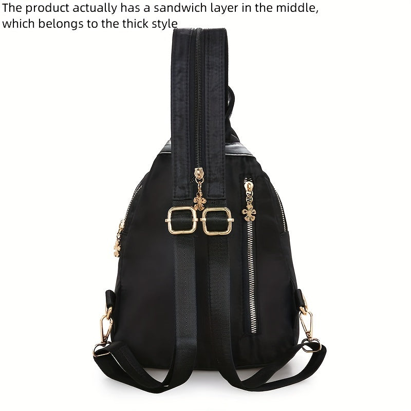 Nylon ayollar uchun ruksak, gullar bilan tikilgan, sozlanadigan kamarlar, qulaylik uchun qalin g'ovak qatlam, va zip yopilishi. Sayohat, ta'til, telefon, kalitlar va hamyon saqlash uchun ideal. Mavjud bo'lgan