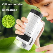 Mini microscopio de juguete con luz LED 60X-200X para exploración al aire libre de niños
