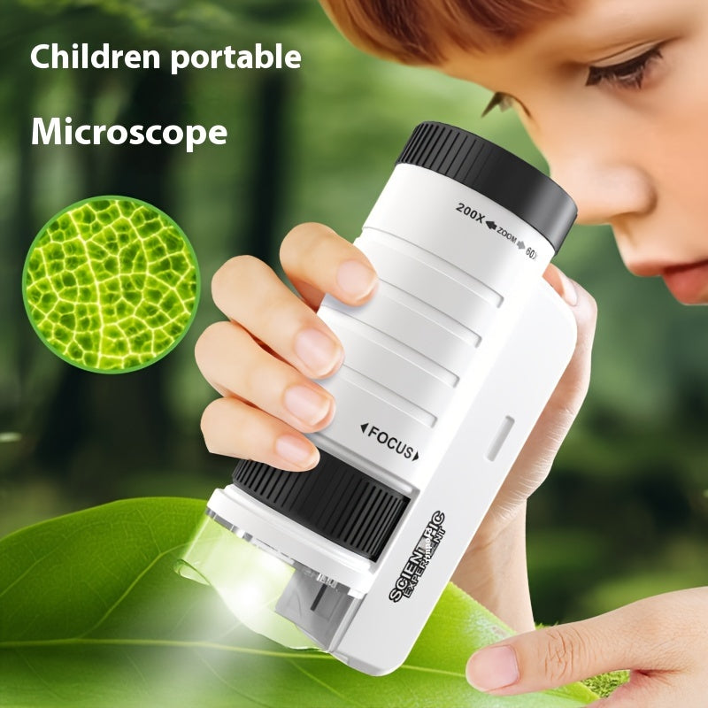 Mini microscopio de juguete con luz LED 60X-200X para exploración al aire libre de niños
