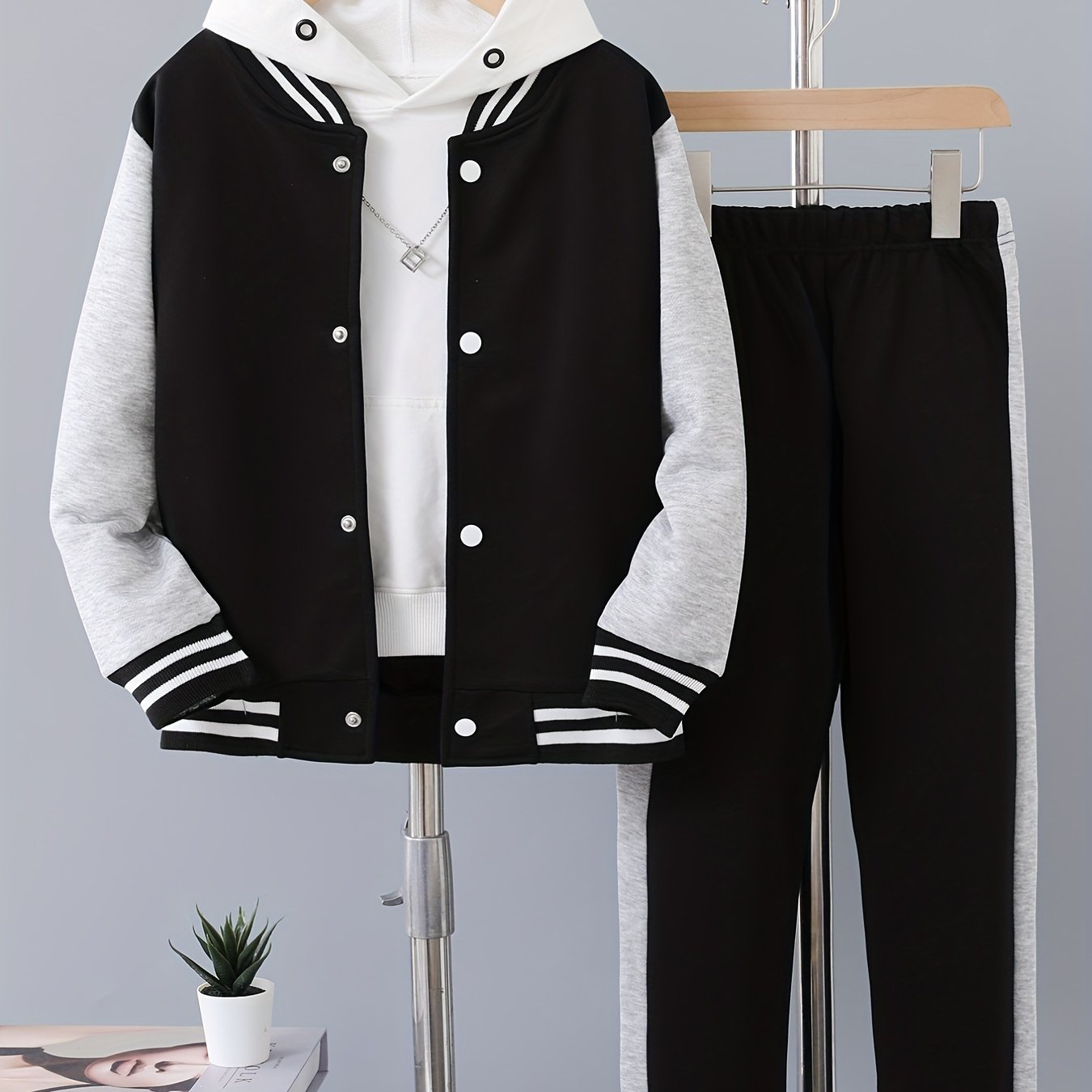 Boys' Polyester Baseball Suit and Pants Set Solid Color Spring Fall Casual