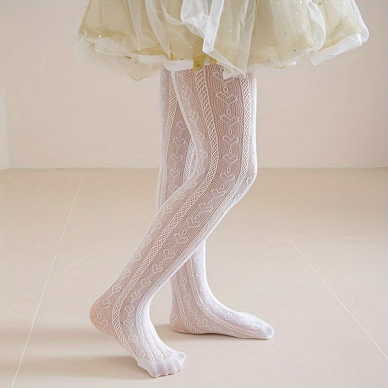 Girls Knitted Tights with Heart Pattern 80% Nylon 20% Spandex All-Season Indoor Outdoor Wear
