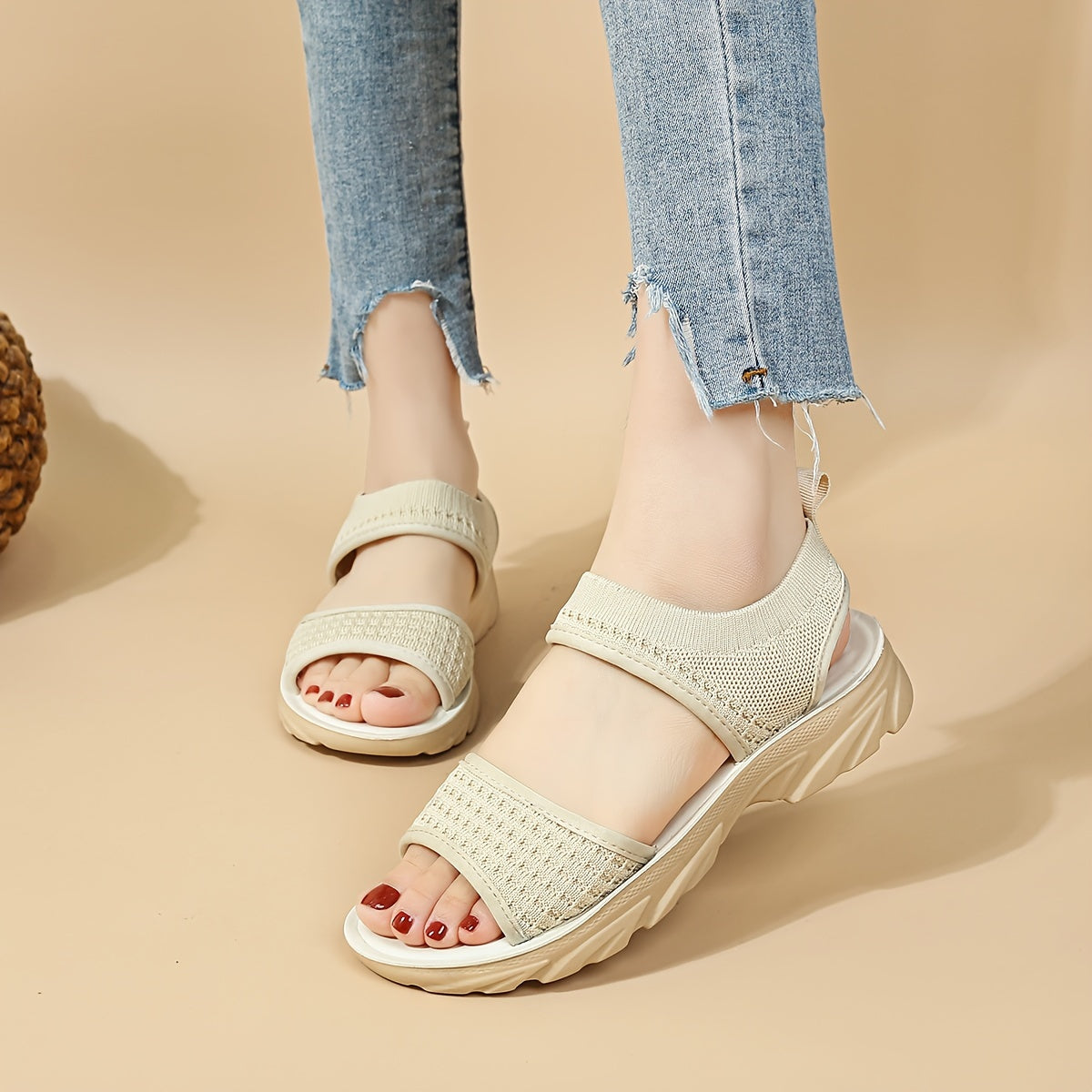 Women's Breathable Knit Slide Sandals Open Toe Soft Sole Summer Footwear