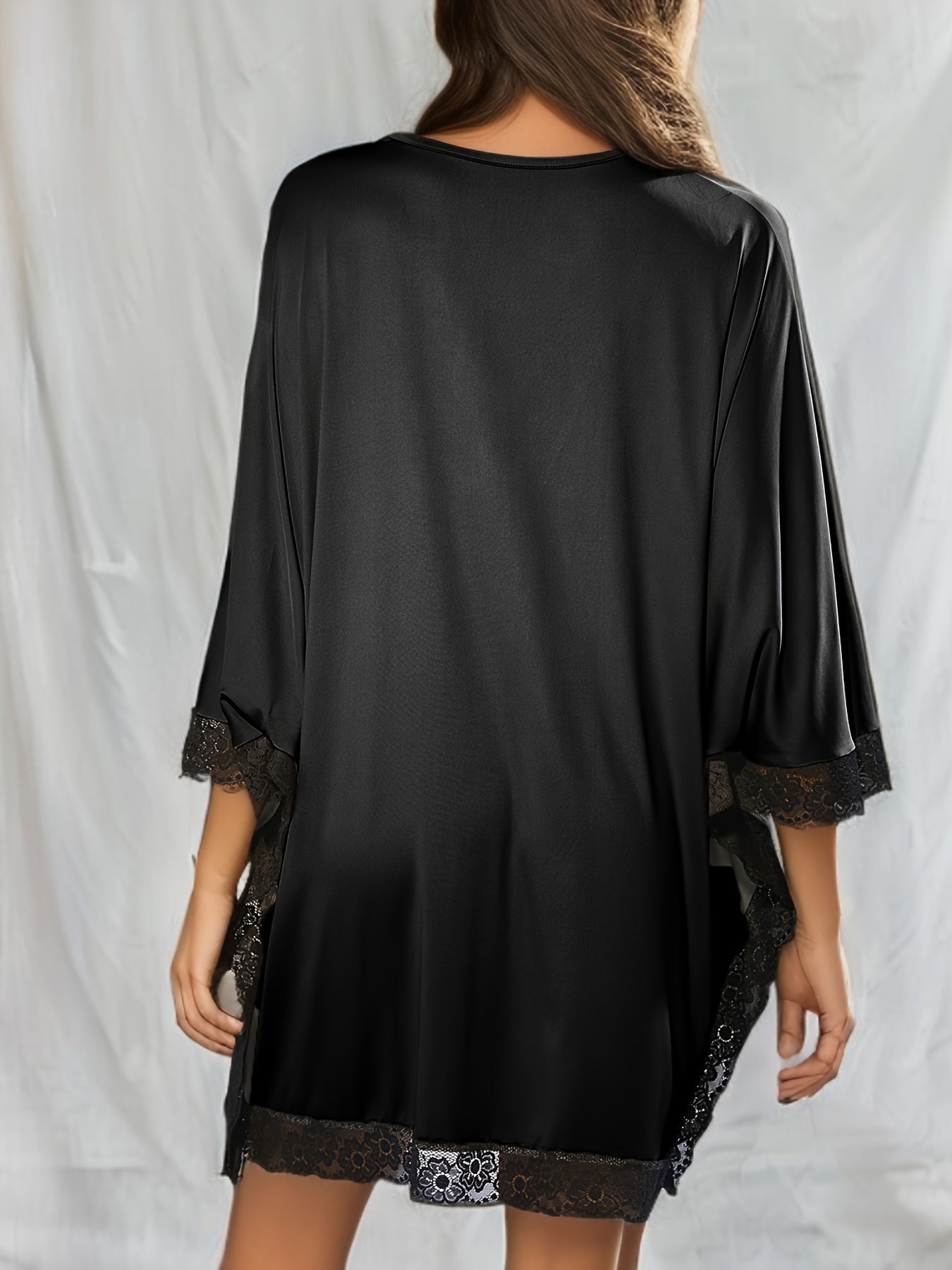 Женское платье для сна с V-образным вырезом, кружевной отделкой, свободного кроя, ночная рубашка, универсальная для всех сезонов, домашняя одежда