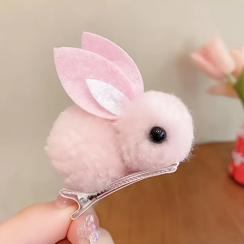 2 Pcs Easter Bunny Hair Clips for Women Plush Fluffy 3D Rabbit Party Casual